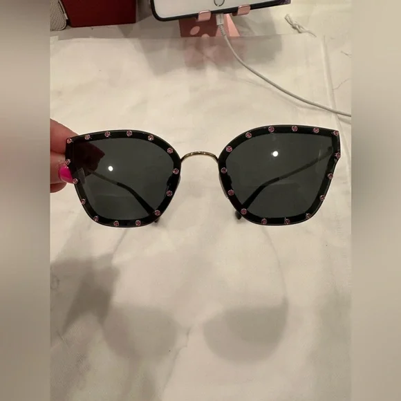 Valentino Cat Eye Crystal Embellished Acetate And Gold Tone Sunglasses Authentic